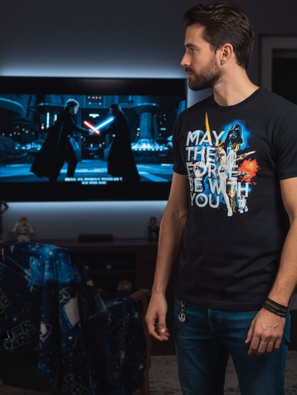 Star Wars May The Force Be With You T-Shirt Black Classic Poster Art